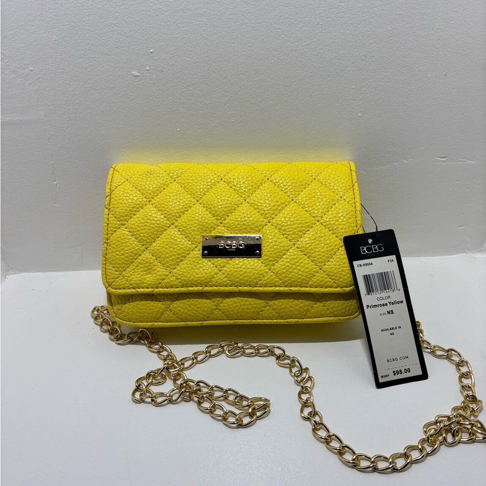 BCBG Gold and Yellow Quilted Crossbody Bag with Chain Strap